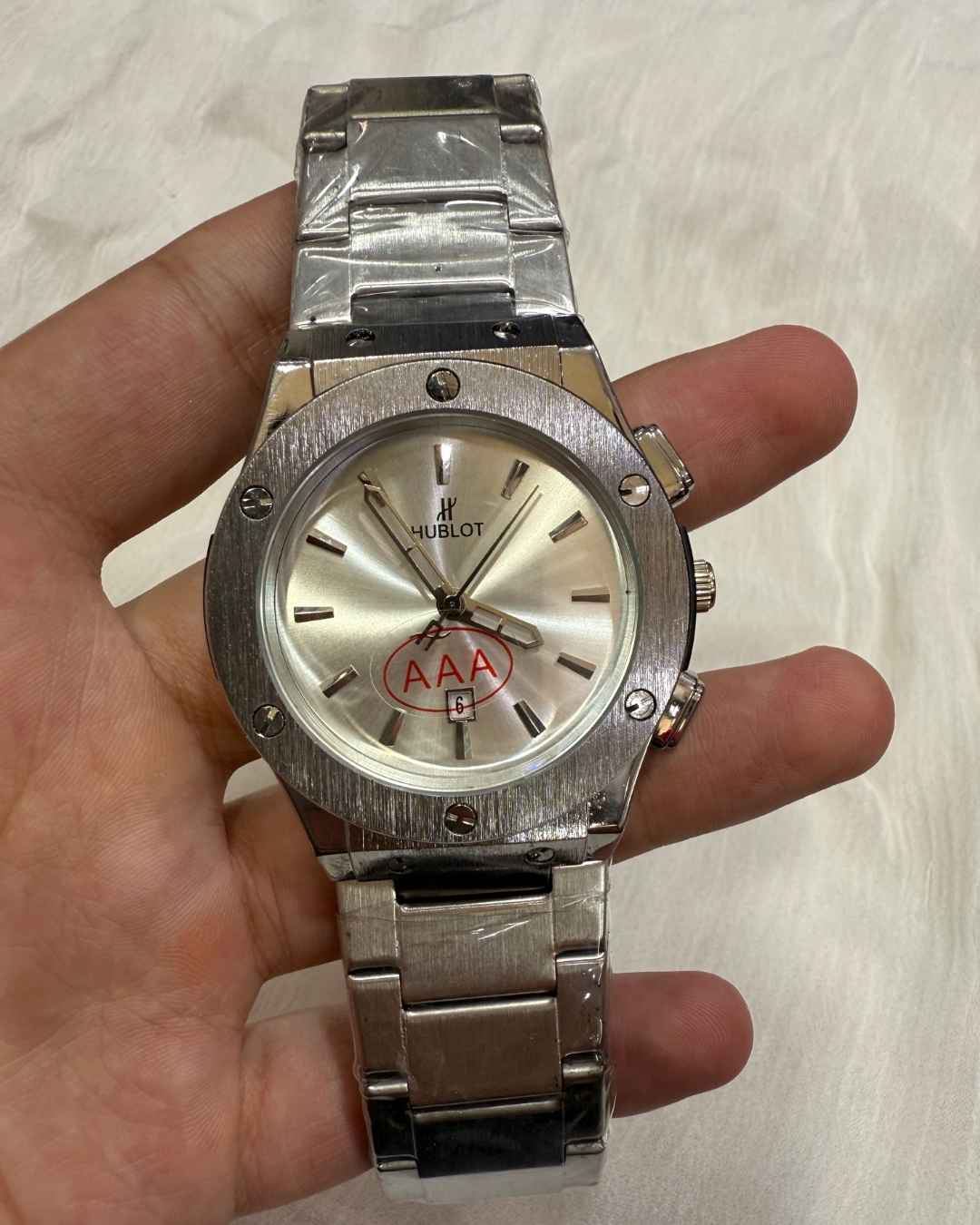 HB Stainless Steel White Dial Watch