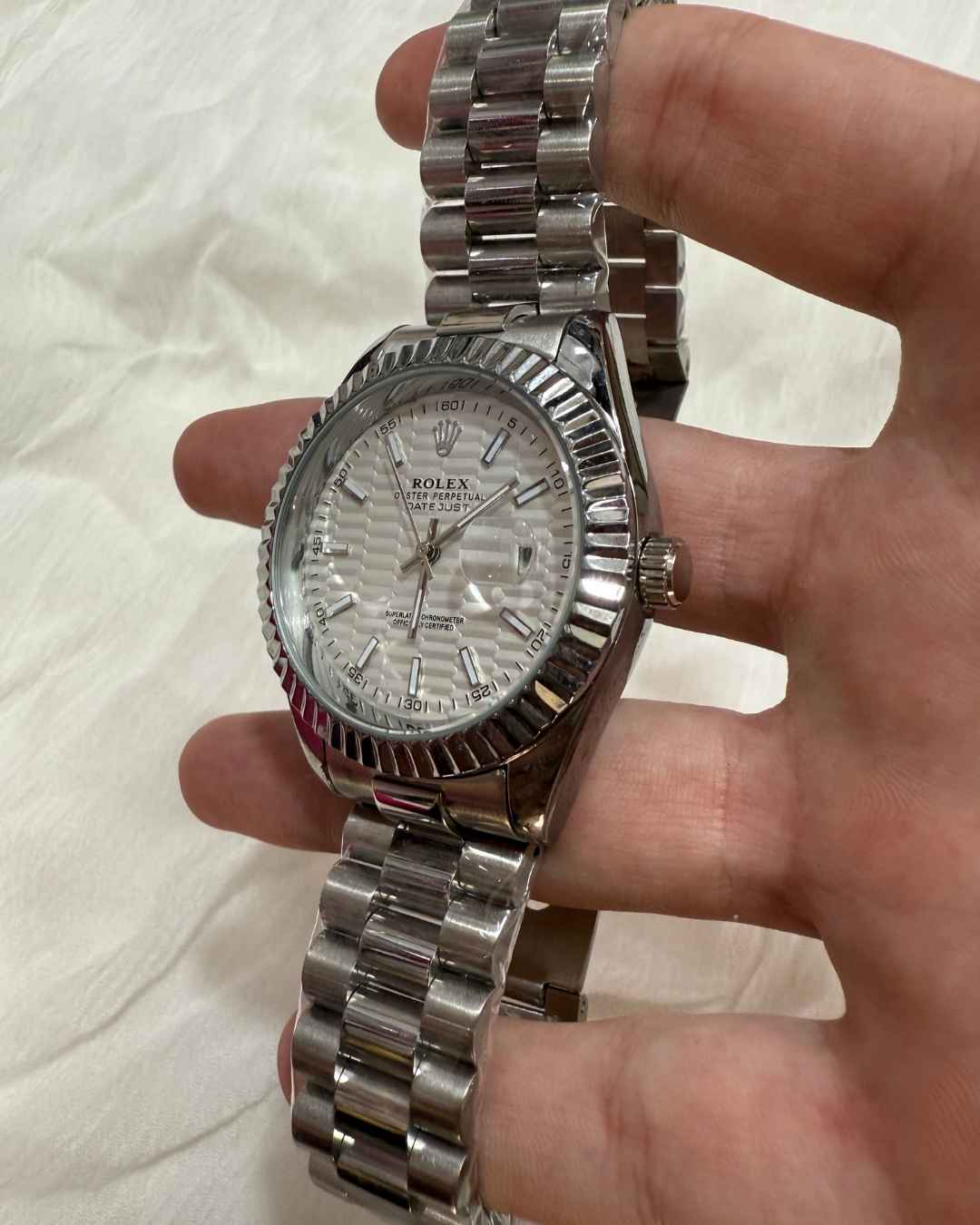 Stainless Steel Date Just Watch Silver White