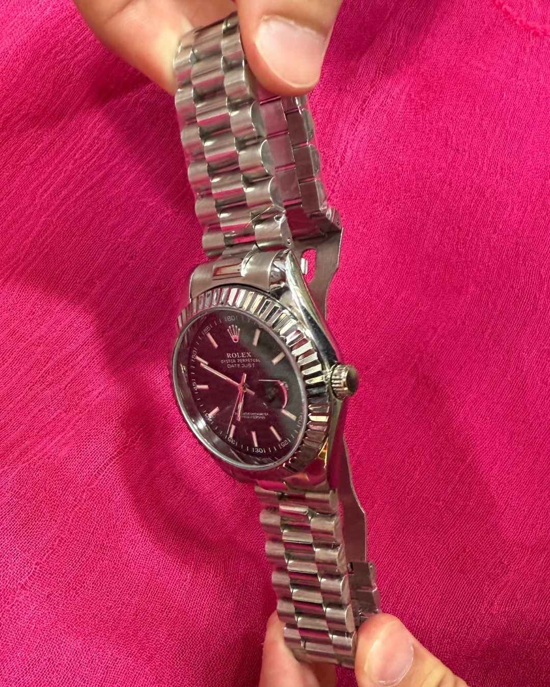 Stainless Steel Date Just Watch Silver Black