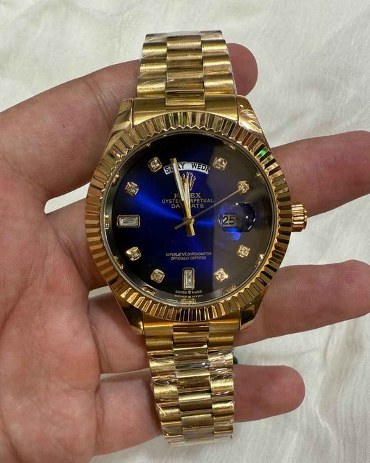 RLX Day Date Blue Golden Watch