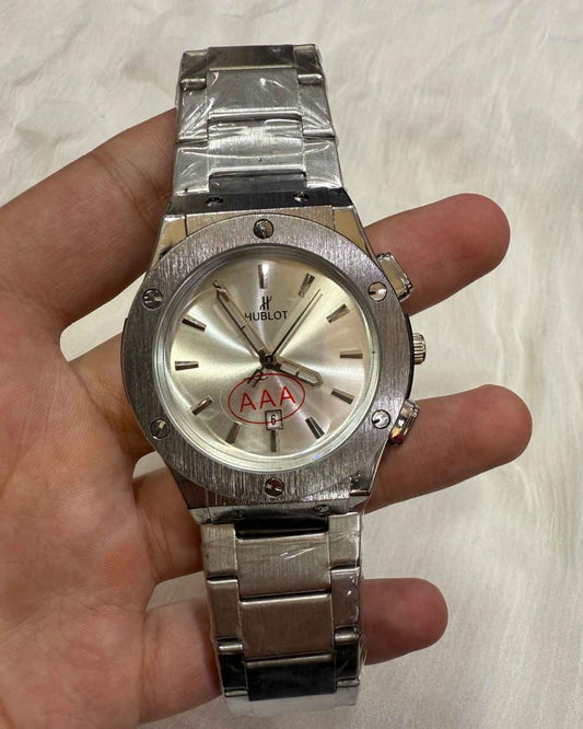 HB Stainless Steel White Dial Watch