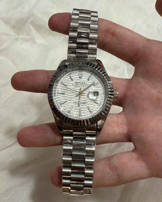 Stainless Steel Date Just Watch Silver White