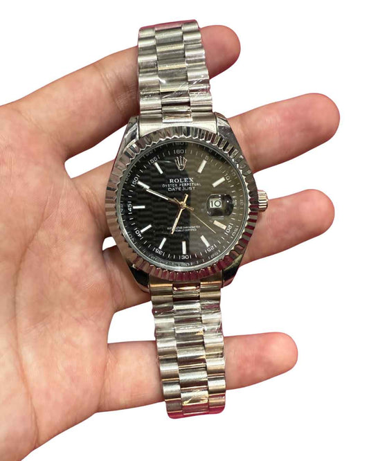 Stainless Steel Date Just Watch Silver Black