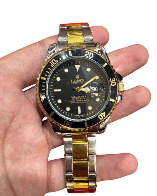Submariner Two Tone Black Dial Watch